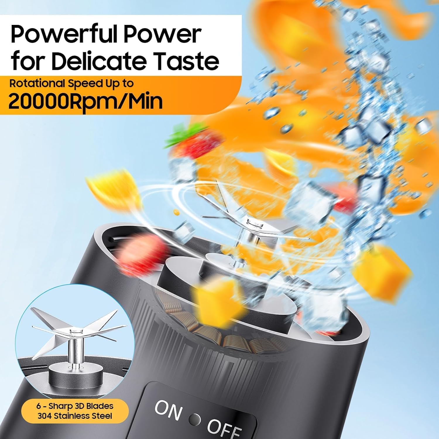 Portable Juicer Blender with 6-Blade, USB Rechargeable, Personal Smoothie Maker, Protein Shake Mixer, Built-In Bottle, for Home, Travel and Gym