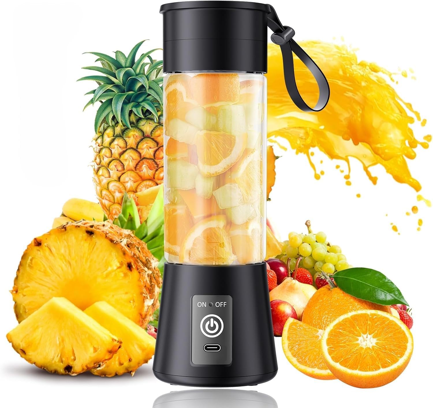 Portable Juicer Blender with 6-Blade, USB Rechargeable, Personal Smoothie Maker, Protein Shake Mixer, Built-In Bottle, for Home, Travel and Gym